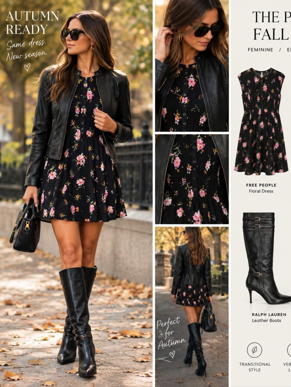 Free People Black Floral Mini Dress with Pink Blossoms